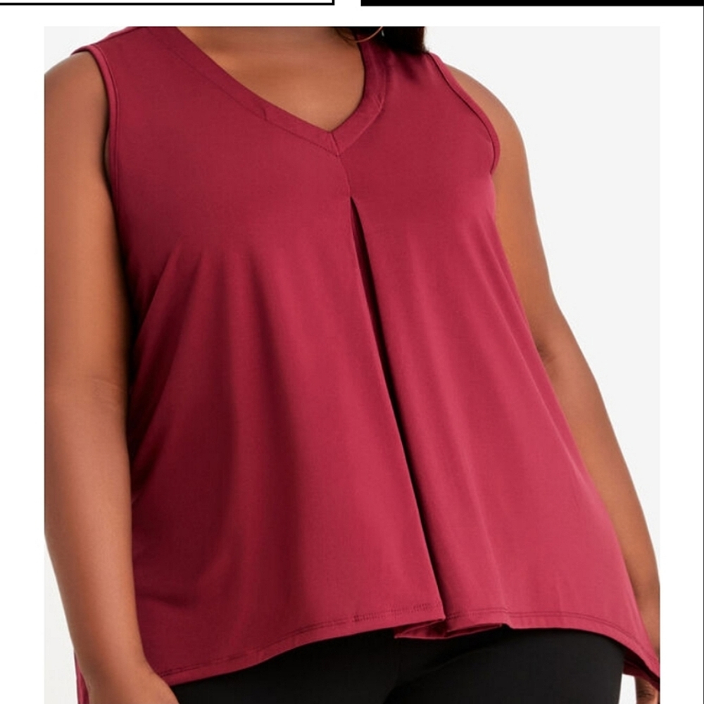 Sleeveless V Neck Pleated Top  Plus Size Ashley Stewart